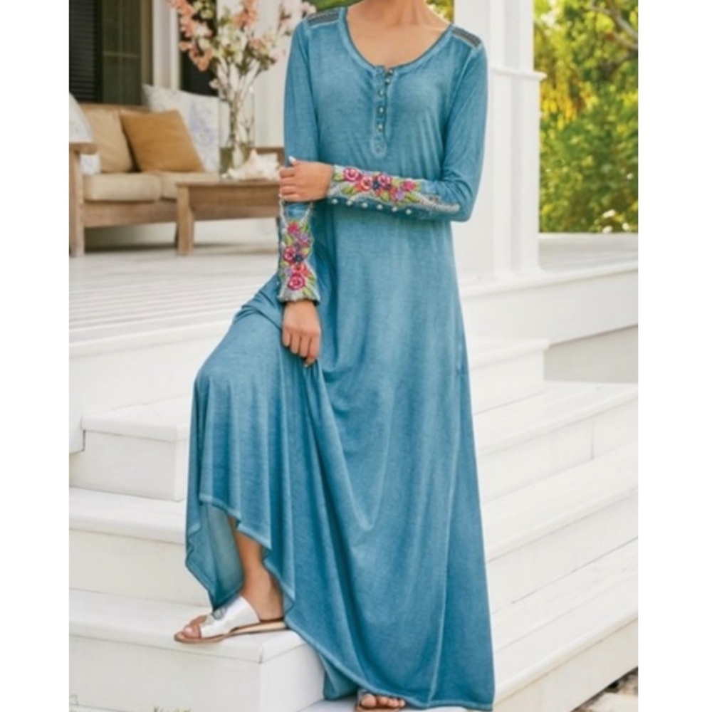 Soft Surroundings Ava Maxi Dress Embroidered